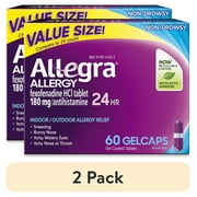 (2 pack) Allegra Adult 24-Hour Allergy Relief Gelcaps, Non-Drowsy Indoor and Outdoor Allergy Medicine, 180 mg Fexofenadine HCI Antihistamine Pill, 60-Count