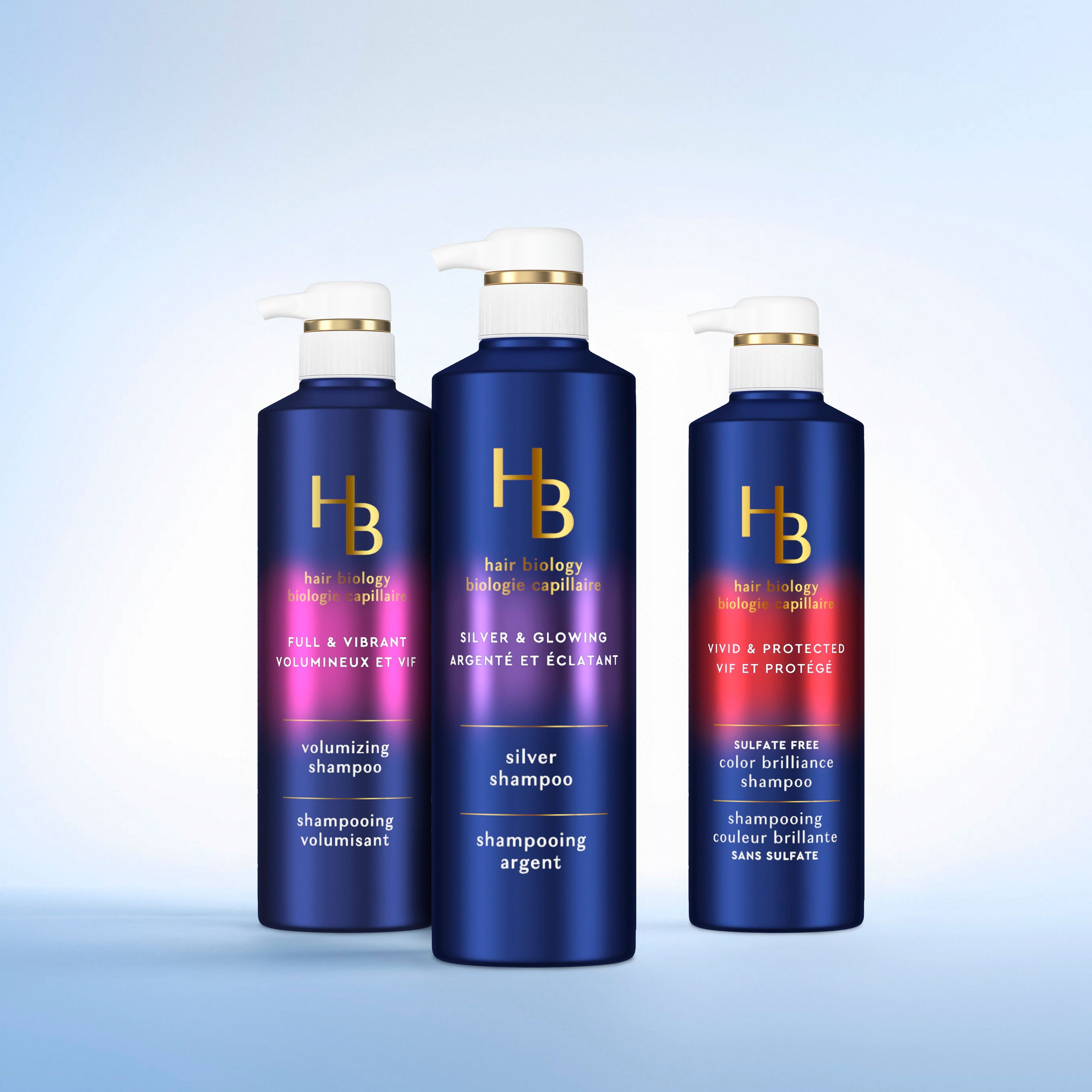 Shampooing violet argenté Hair Biology pour cheveux gris ou blonds colorés avec tons cuivrés, combat les tons cuivrés et ravive 380 ml