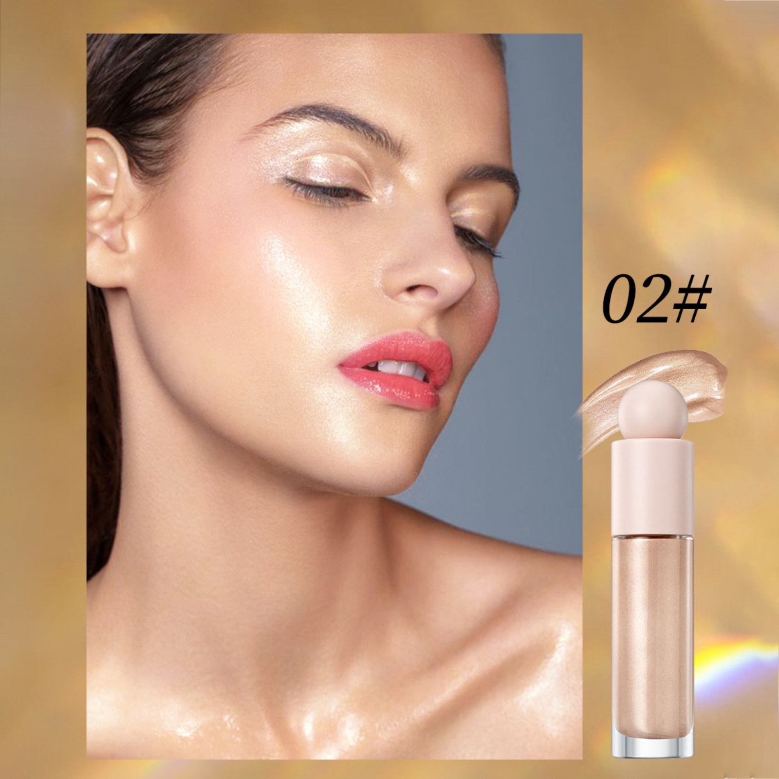 Highlighter with Face Brush Liquid Highlighter Luminizer with Shimmer
