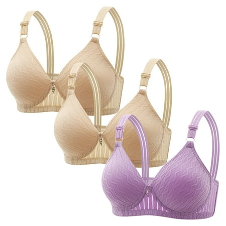 Lisbinx Bras for Women Full Coverage 3PC Woman s Embroidered Glossy Comfortable Breathable Bra Underwear No Rims On-Trend Low Spend