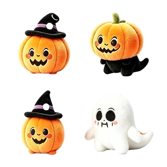 Cute Mini Halloween Plushies, 4 Styles Random Delivery Polyester Plush Toys, Kawaii Plush Doll, Pumpkin Ghost Stuffed Figure, Halloween Decorations Indoor for Tabletop Kids Party Favor
