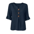 thumbnail image 7 of Women's Casual 3/4 Sleeve Button Blouse Solid Color Top Pullover, 7 of 7
