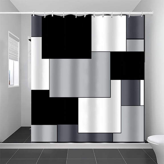 Wowhub Geometric block Shower Curtain Set, 71"x71" Fabric Shower Curtain
