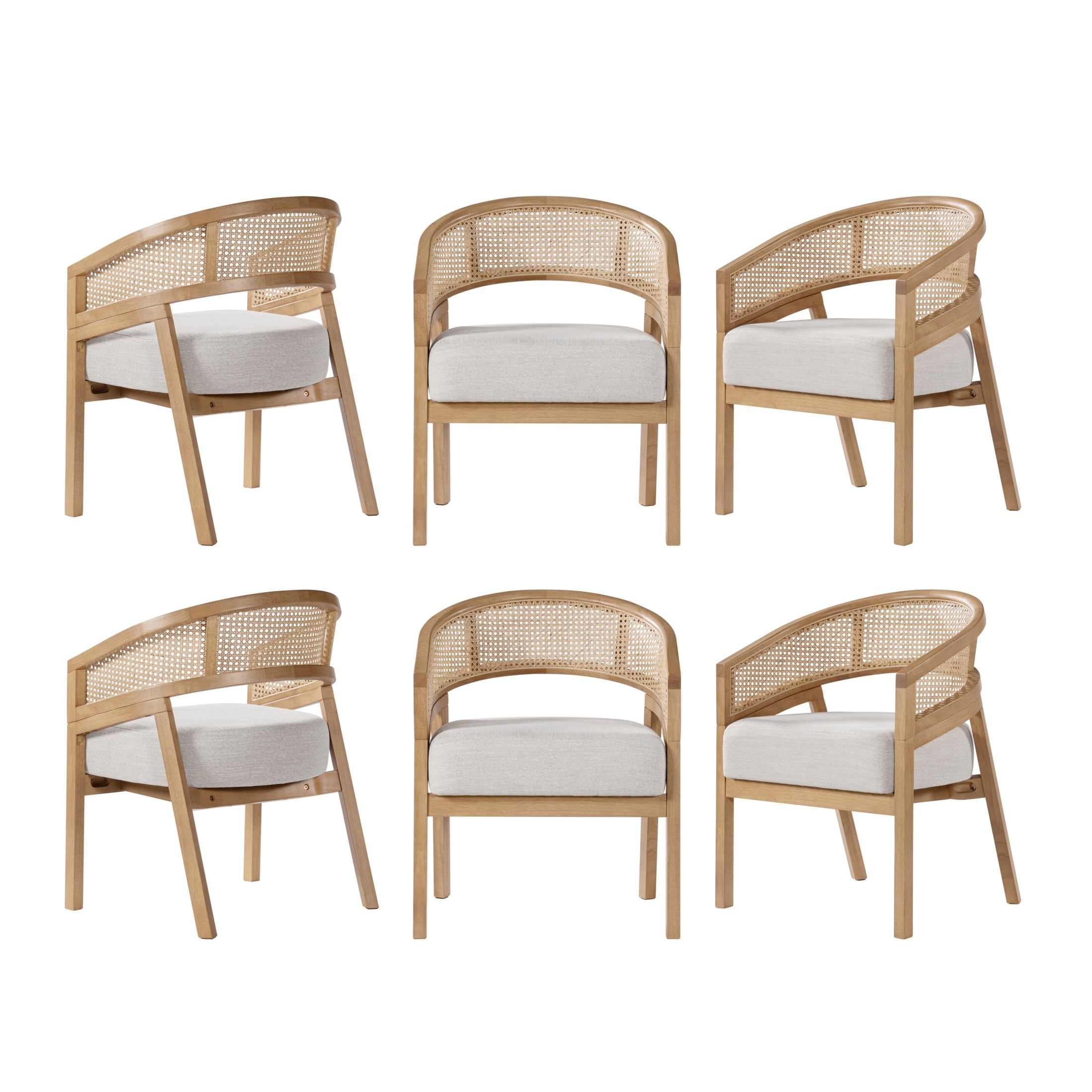 Christopher Knight Home Mid-Century Dining Chairs, Upholstered Seats, Rattan Cane Back, Natural, Set of 6