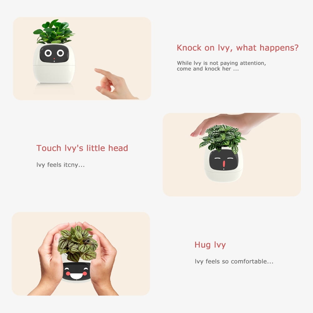 Interactive Plant Pot - Maintenance Plant Assistant, Smart Planter with Time & Temperature Display, Expressive Animations (Purple)