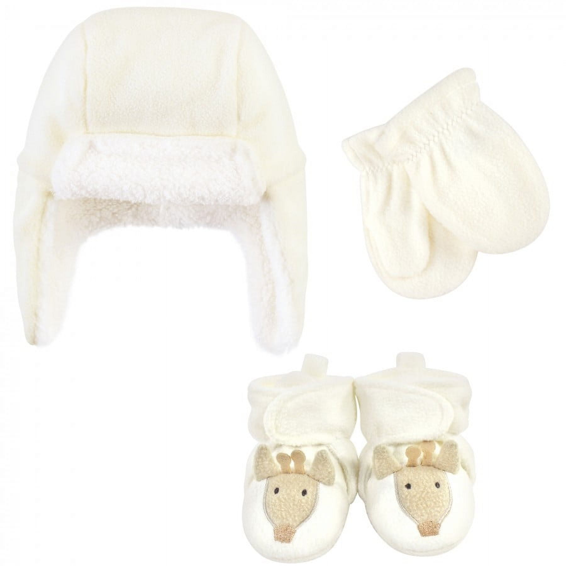 Hudson Baby Toddler 6pc Trapper Hat, Mitten and Bootie Set, Blue Elephant Giraffe, 12-18 Months