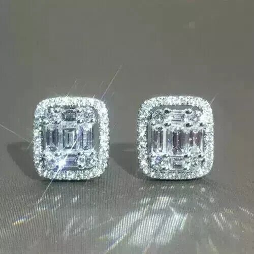 2Ct Emerald Cut Lab-Created Diamond Women's Stud Earrings 14K White Gold Plated