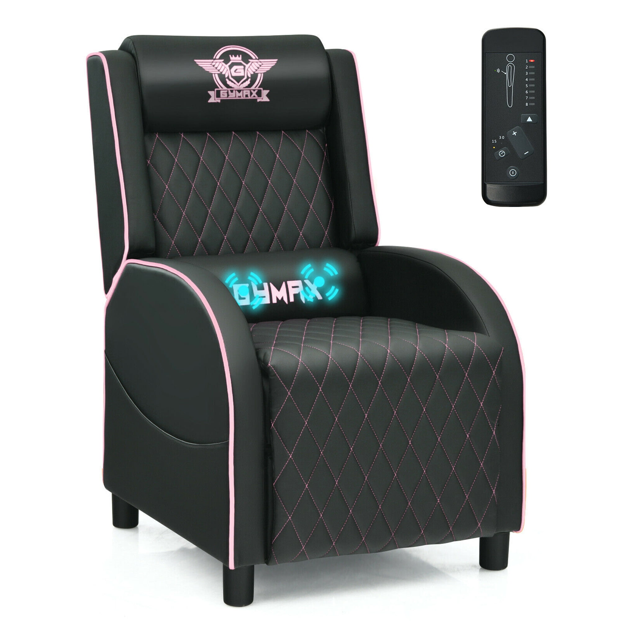 Gymax PU Leather Single Sofa Home Theater Seat Massage Gaming Recliner Chair Pink