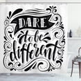 thumbnail image 1 of Saying Shower Curtain, Monochromatic Design Dare to Be Different Lettering Curly Ornaments, Fabric Bathroom Set with Hooks, 69W X 70L Inches, Charcoal Grey White, by Ambesonne, 1 of 3