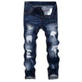thumbnail image 2 of Fengqque Men's Fashion Trend Biker Moto Washed Distressed Slim Fit Elastic Straight Jeans Denim Blue 10(XL), 2 of 9