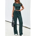 thumbnail image 3 of PRETTYGARDEN Womens 2 Piece Outfits Summer Ribbed Knit Button Short Sleeve Tops Casual Wide Leg Pants Lounge Sets, 3 of 8