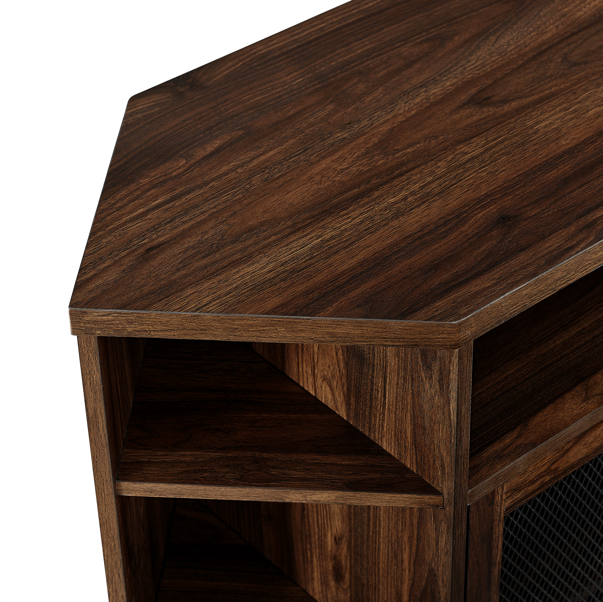 Manor Park Industrial Corner TV Stand for TVs up to 55", Dark Walnut