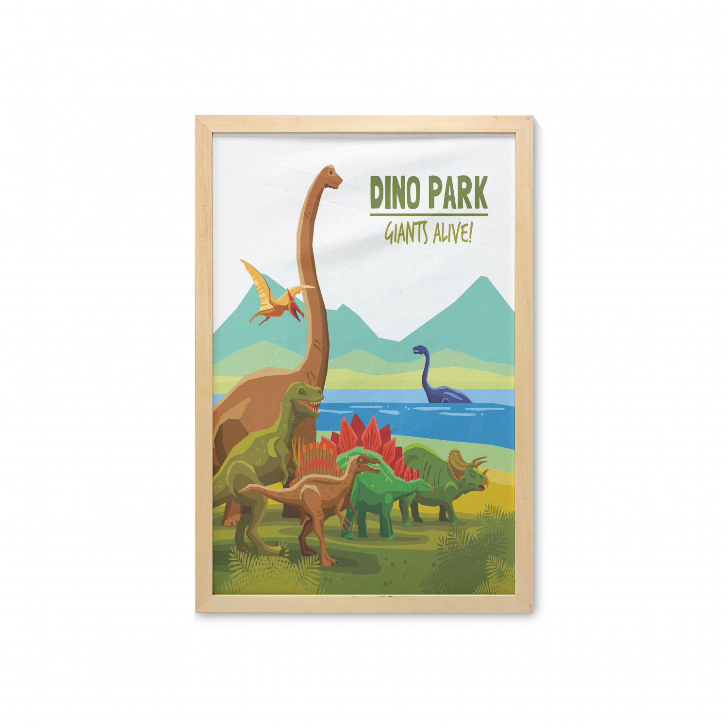 Dinosaur Wall Art with Frame, Flying Swimming and Land Dinosaurs with