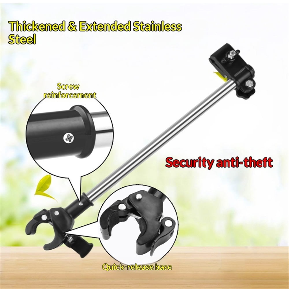 Adjustable Bicycle Umbrella Clamp Holder – Universal Stroller Attachment, Wheelchair Umbrella Holder for Bike, Golf Cart, Beach Chair – Stainless Steel Quick Mount Frame