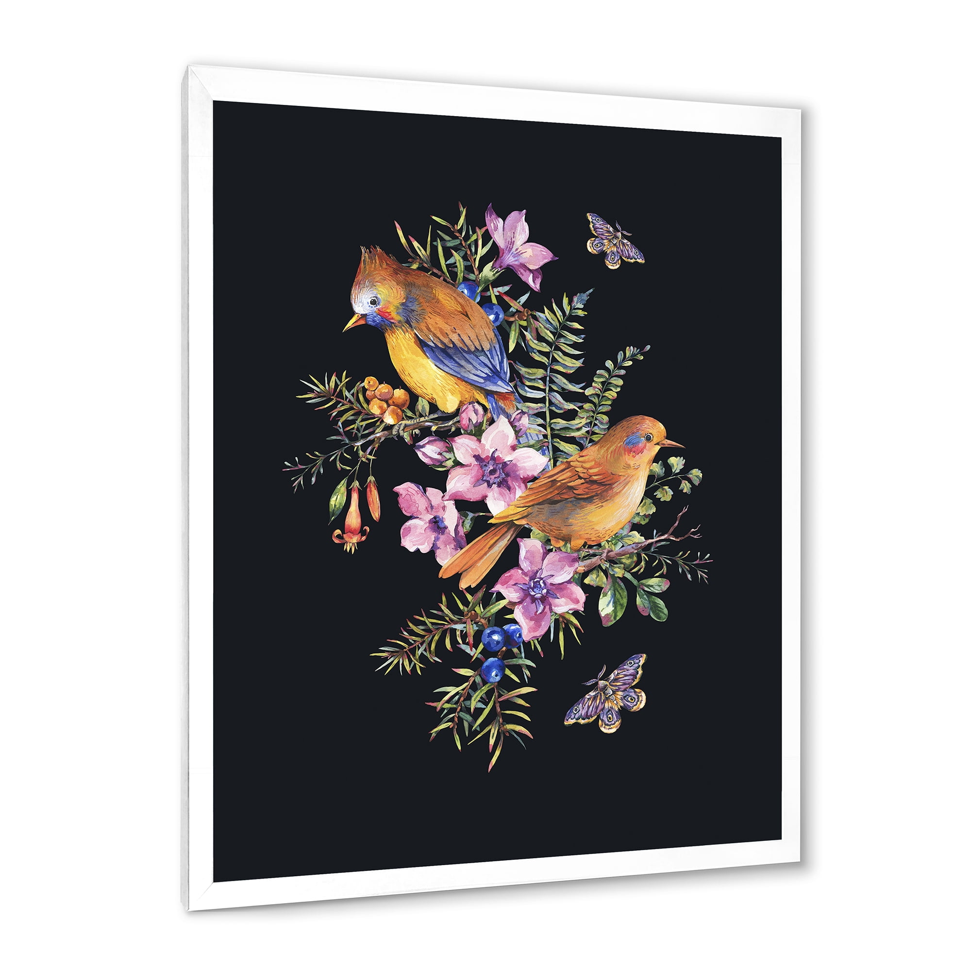 Designart 'Little Bird Sitting On Colourful Bouquet Of Wildflowers II' Traditional Framed Art Print