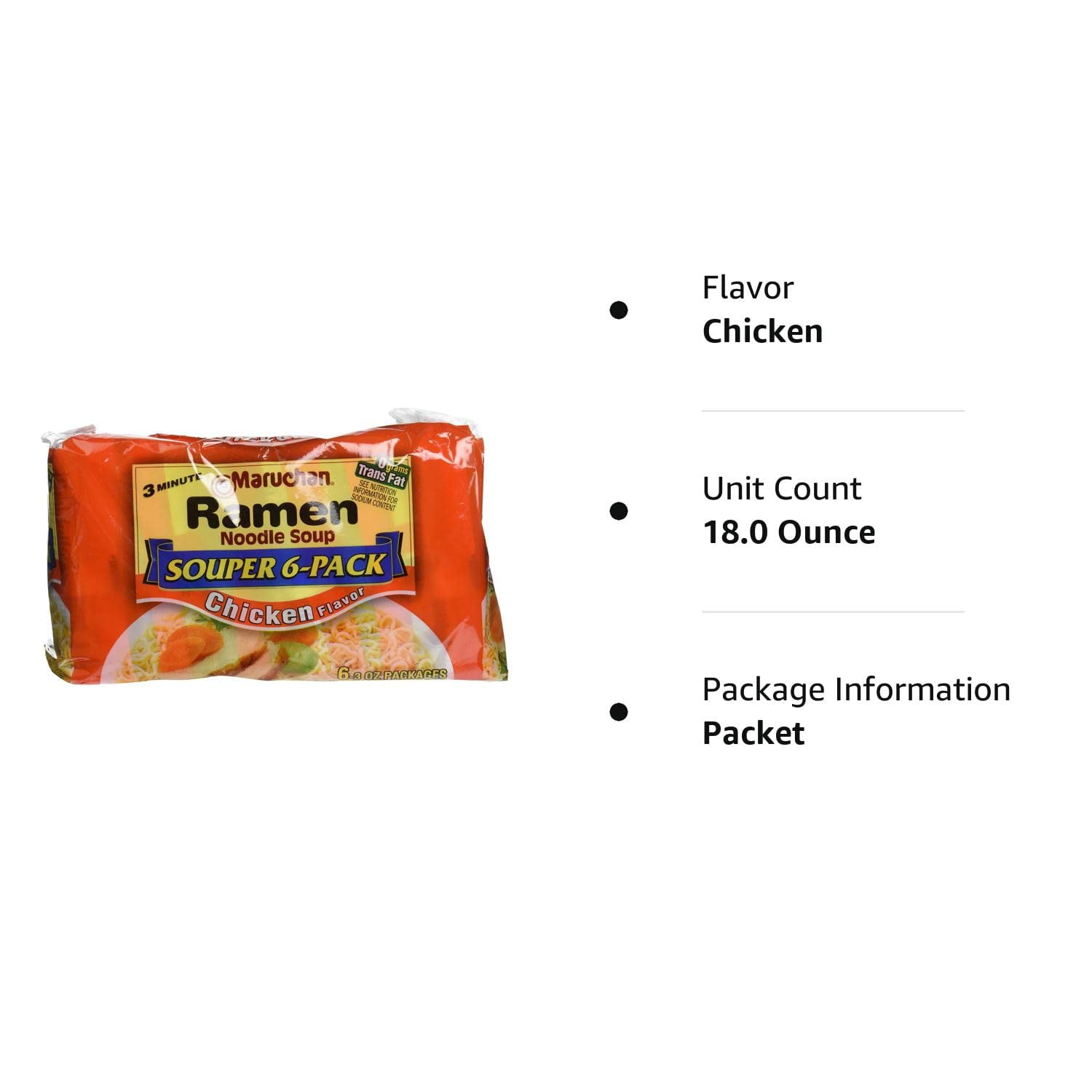 MARUCHAN Ramen Noodle Soup Chicken Flavor Souper 6 Pack, 4 Count