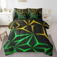 thumbnail image 1 of Abstract Geometry Bed in a Bag Full Size, Yellow Green Gradient Neon Light Comforter Set 7 Piece, Geometric Diamond Bedding Sets for Kids Adults, Modern Black Reversible Sheet Set with Comforter, 1 of 5
