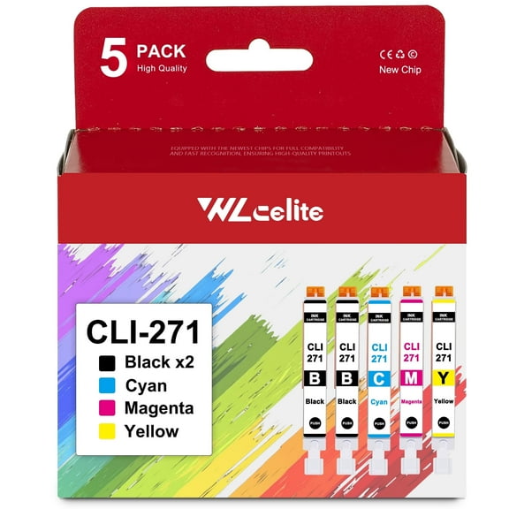 CLI 271XL Ink Cartridges Replacement for Canon 271XL Ink Cartridge Printer（2*Black 1*Cyan 1*Magenta 1*Yellow）