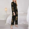 thumbnail image 4 of Kll Gold Glitter Pineapples Print Women'S Long Sleeve Pajamas With Pants Sleepwear Loungewear 2 Set-Large, 4 of 9