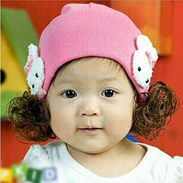 Newborn Cute Baby Hat Toddler Baby Warm Hat Girls Caps Cartoon Rabbit Girls Hats  Wig Bangs Fake Hair Headwear for Newborn Gift 
