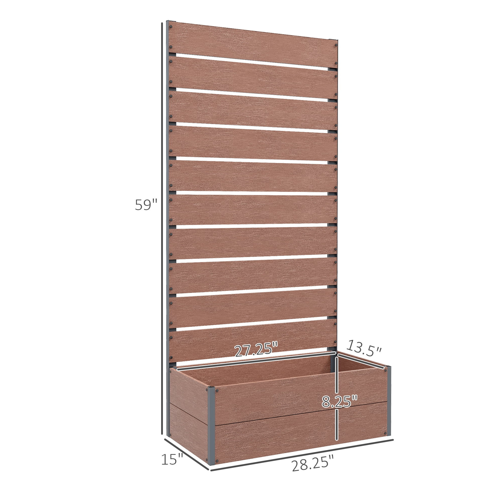 Raised Garden Bed with Trellis for Climbing Plants, Planter Box with Drainage Gap, Freestanding Trellis Planter for Outdoor, Patio, Deck, 28.25" x 15" x 59", Brown