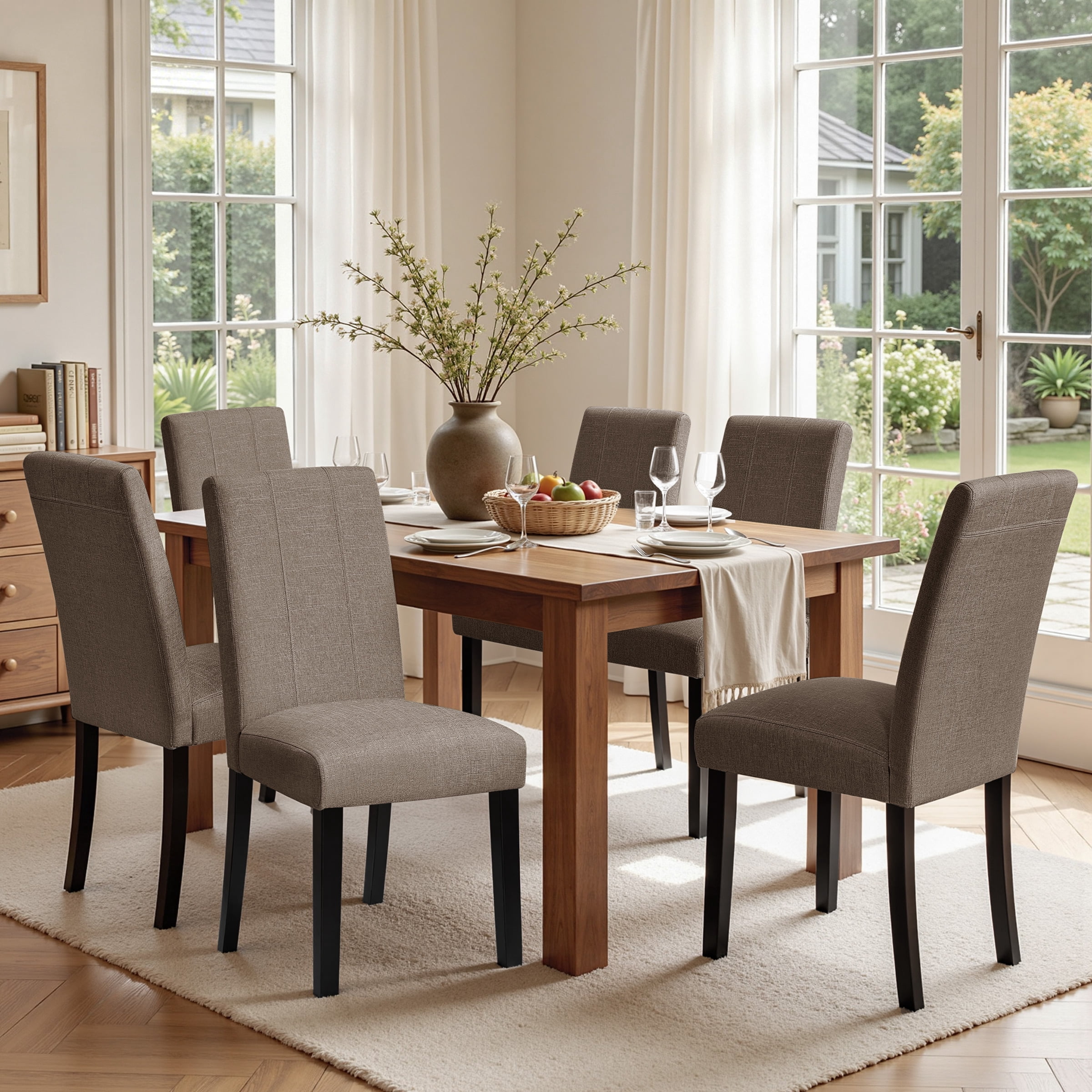 DyFun Linen Upholstered Dining Chairs Set of 2 for Kitchen Dining Room or Apartment Living, Kahki