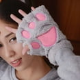 thumbnail image 6 of Jinhomg Womens Cute Fingerless Gloves Soft Cozy Sherpa Fleece Gloves 2025 Trendy Cat Paw Half Finger Gloves Ladies Cold Weather Accessories Gift Spring Saving Today Gray Free Size, 6 of 6