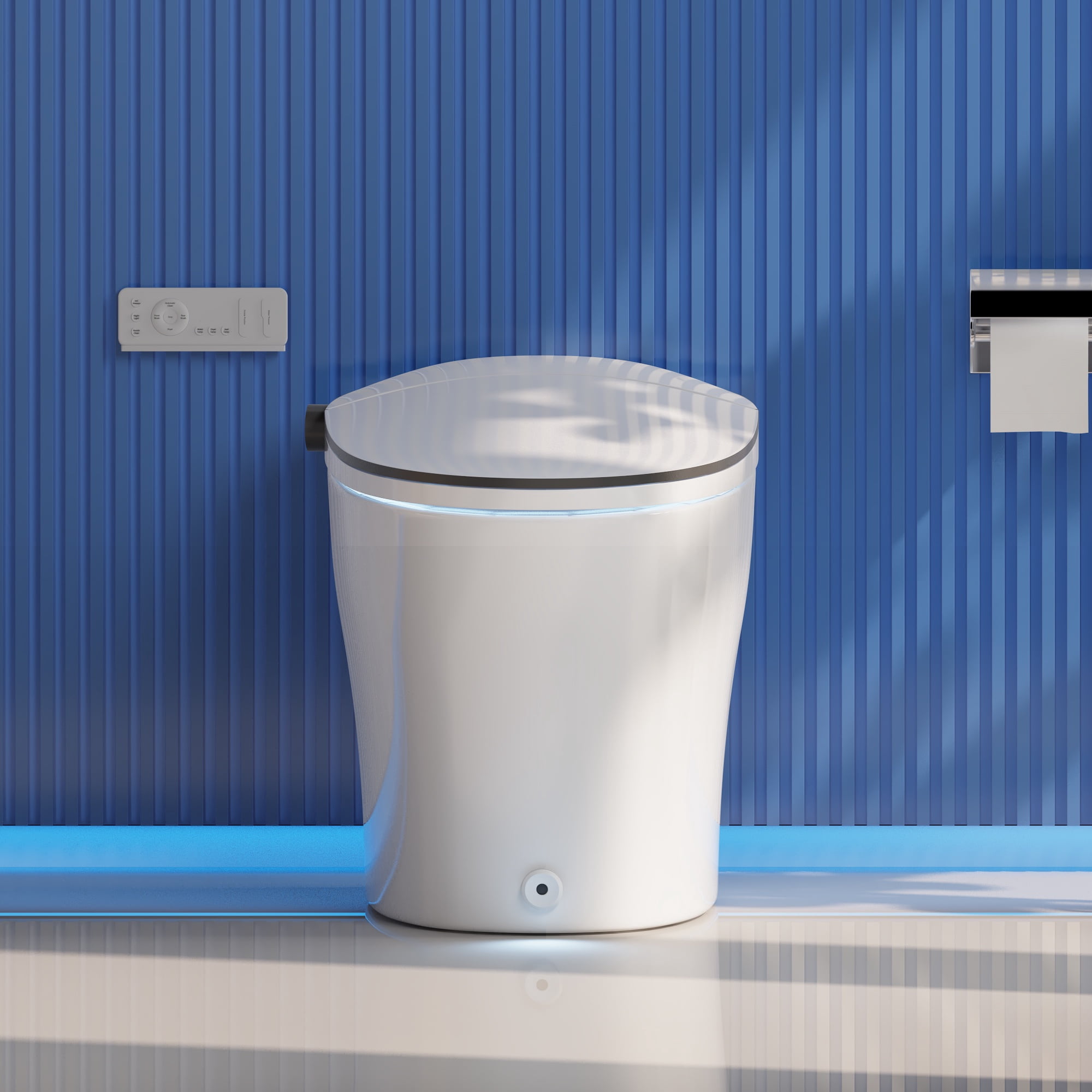 Tankless Elongated Electric Smart Toilet Bidet Seat for in White with Front/rear Wash, Remote Control and Auto Flush