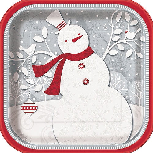 9" Frosted Holiday Christmas Square Paper Dinner Plates, 8ct