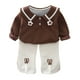 thumbnail image 2 of Odeerbi 1-5 Años Niñas Algodón Conjuntos Cuello Abotonado Manga Larga Tops Pantalones Pata Ancha Conjunto Dos Piezas Cuello Flor Camisa Pajarita, 2 of 4