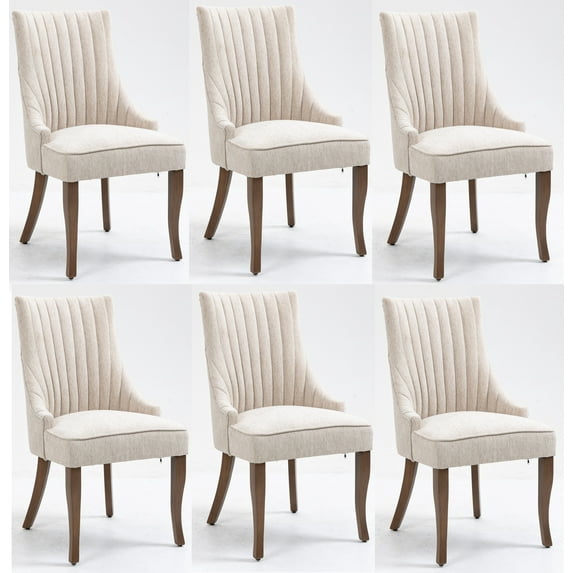 Set of 6 Upholstered Dining Chairs with Upholstered Strip Back, Linen Fabric Side Dining Room Chairs , Living Room Chairs for Home Kitchen Dining Room Resturant (Cream)