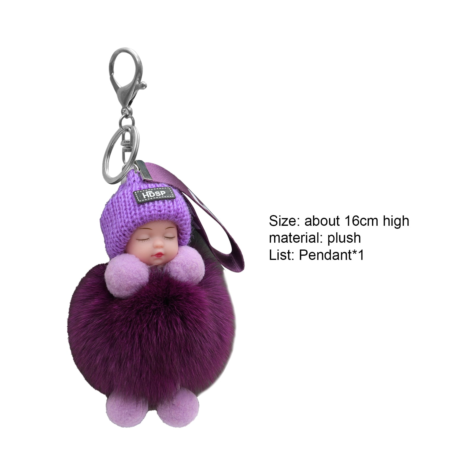 home cute small soft touch pom pom fluffy sleeping baby doll keychain/key  pendant ornaments /hangign key ring for bag accessories ki chain