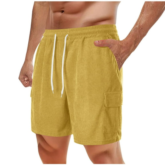 Plebaso Mens Corduroy Shorts Elastic Waist Drawstring Cargo Shorts Summer Casual Shorts for Men
