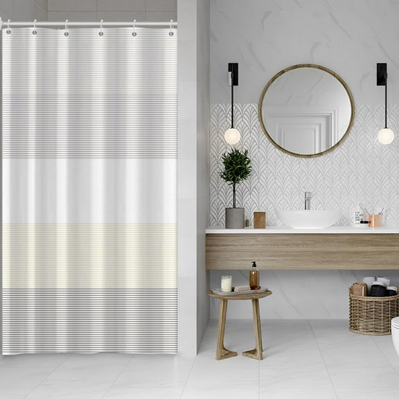 Boho Shower Curtain for Bathroom 48x72 inches White Grey Lines Waterproof Shower Curtain Set with Hooks Bohemian Stripe Fabric Stall RV Shower Curtains