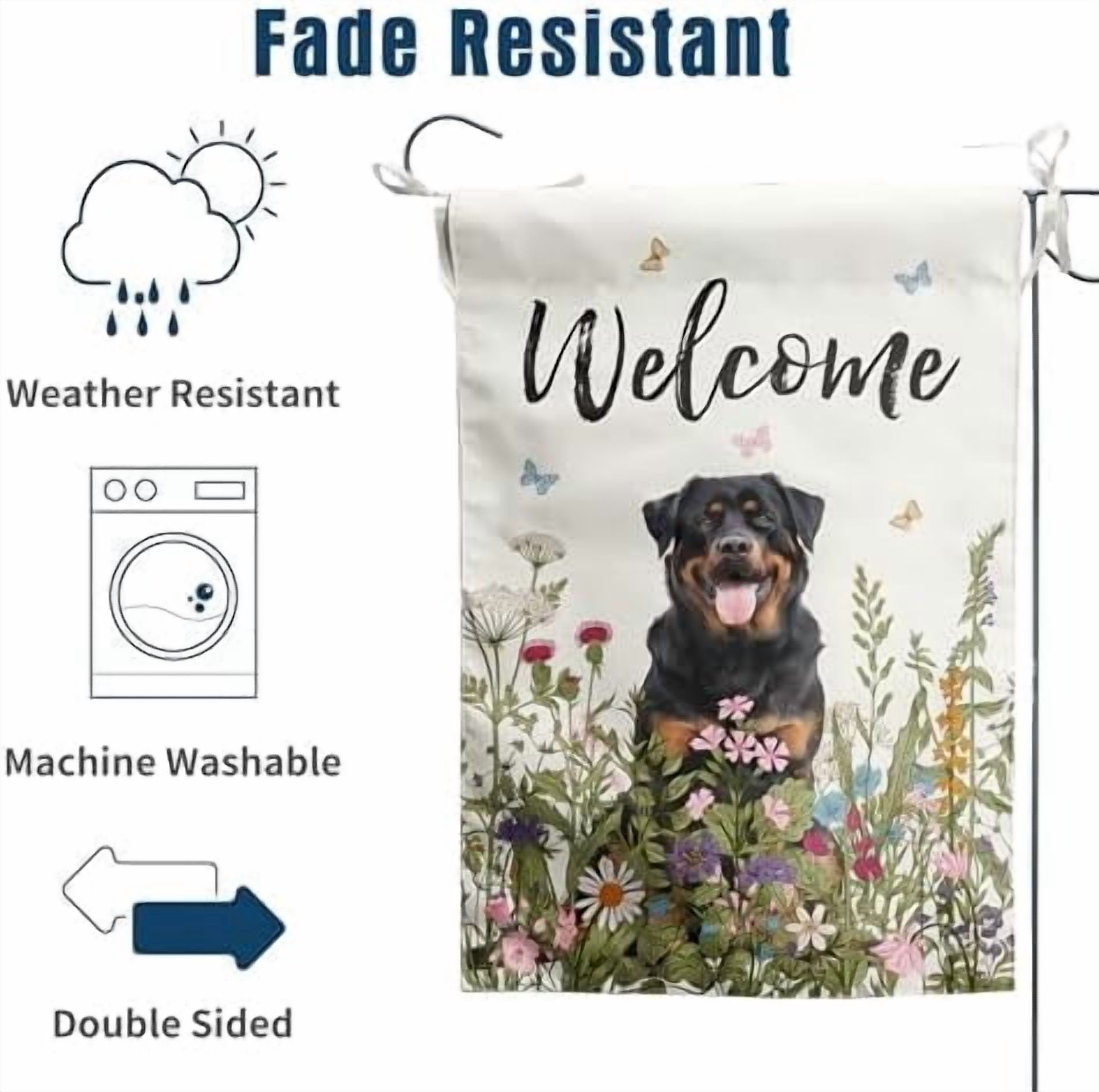 Spring Summer Garden Flag Floral Rottweiler Yard Flag Flower Dog Garden Flags for Outside Small Outdoor Welcome Flags 12x18 Double Sided