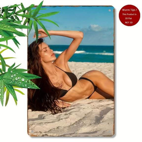 HELLOYOUNG Vintage Metal Wall Decor 8x12 Inch Beach Bikini Girl Poster - Durable Iron Hanging Art for Home Bedroom Bar Bathroom Music Room