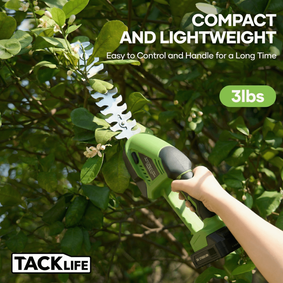 TACKLIFE 20V Cordless Hedge Trimmer & Grass Shear, 2 in 1 Handheld Electric Grass Trimmer with 2.0Ah Battery and Charger, Green