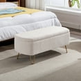 thumbnail image 3 of Ivory White Storage Ottoman Bench for End of Bed Gold Legs, Modern Ivory White Faux Fur Entryway Bench Upholstered Padded with Storage for Living Room Bedroom, 3 of 9