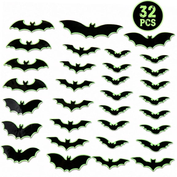 Halloween Decorations Bat Garage Door Decorations Magnets Glow in The Dark Black Bats Garage Door Magnetic Stickers Decor 32 Pcs