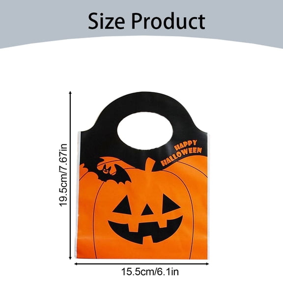 Orange Plastic Halloween Candy Bags Set of 50 with Pumpkin Bat Pattern for Trick or Treat
