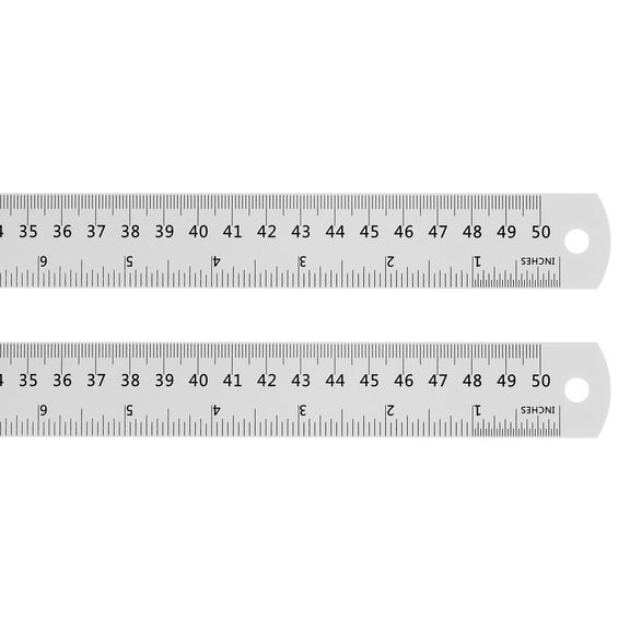 Steel Ruler 50cm 20 Inch Aluminum with Conversion Table, 2 Pieces