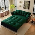 thumbnail image 2 of Queen Pull Out Sofa Bed, 74.8" Green Velvet Convertible Sleeper with 2 Pillows, Tufted 3-in-1 Sleeper Sofa, Multi-Functional Loveseat Bed for Living Room, Apartment, Green, 2 of 10