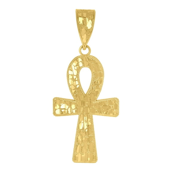 10k 10Kt Yellow Gold Diamond-Cut Nugget Ankh Religious Charm Pendant