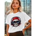thumbnail image 6 of Women's T-Shirt Skull With Headphones Funny Short Sleeve Casual Tee Classic Crew Neck T Shirt for Women White, S, 6 of 7