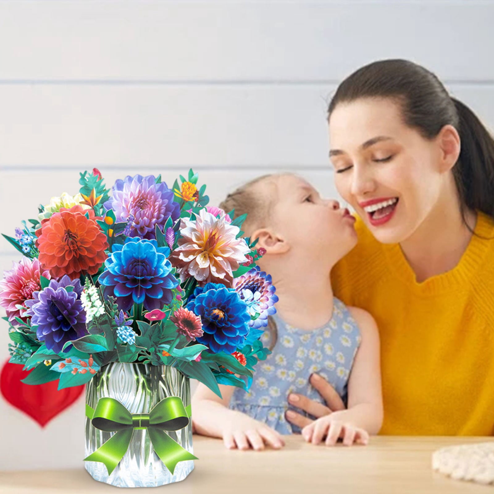 Mother's Day Bouquet 3D Greeting Card, Mother's Day Bouquet Large 3D Cards Set, Handmade Greeting Card, Assorted Floral Vase Foldable Handmade Cards for Tabletop Display & Gifting 1Pcs