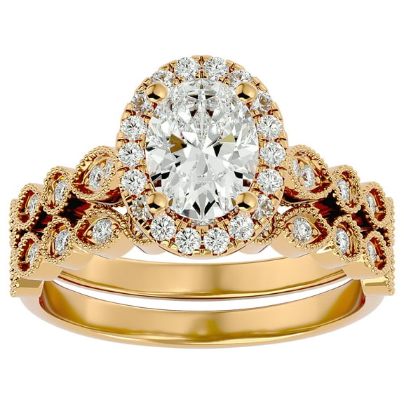 SuperJeweler 1 1/2 Carat Oval Shape Diamond Bridal Set In 14 Karat Yellow Gold For Women