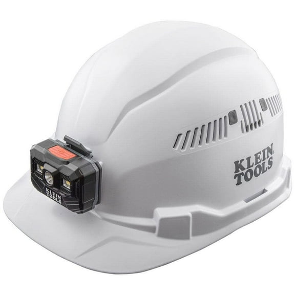 Klein Tools 60113RL Vented Cap-Style Hard Hat with Rechargeable Headlamp - White