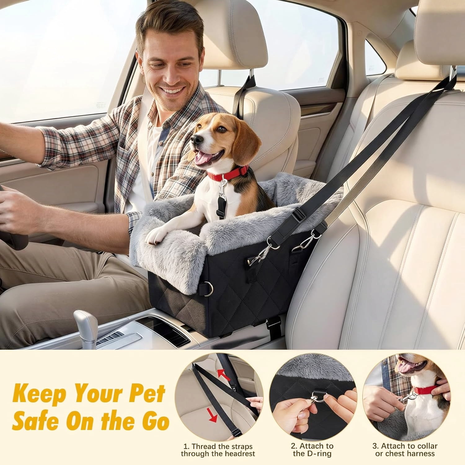 Soft Plush Black Car Seat for Small Dogs Under 12 LBS Safe Comfortable Travel
