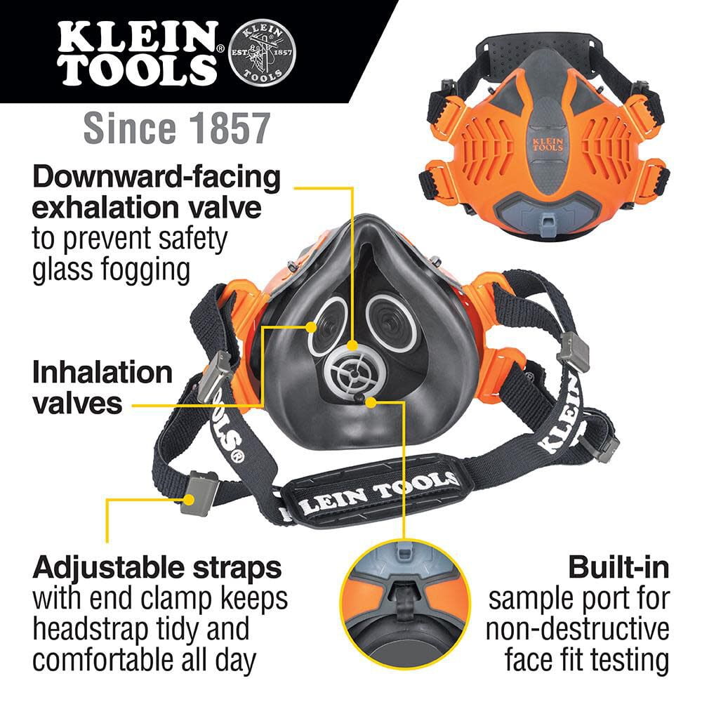 Klein Tools 60552 P100 Half-Mask Respirator with Replaceable Filters Dust, M/L