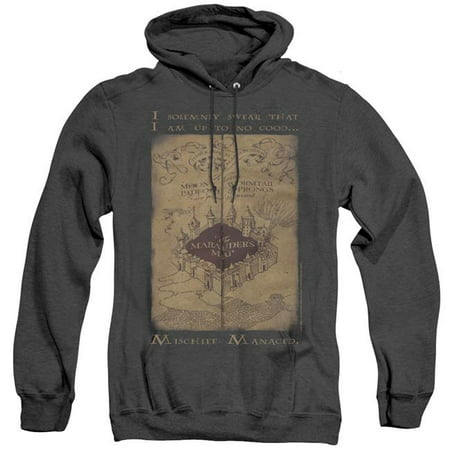 Trevco Sportswear HP8062-AHH-2 Harry Potter & Marauders Map Words Adult Heather Pull-Over Hoodie,  Black -
